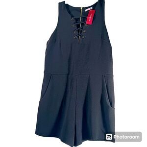 NWT Black Crepe Romper Exposed Zipper with Pockets XS